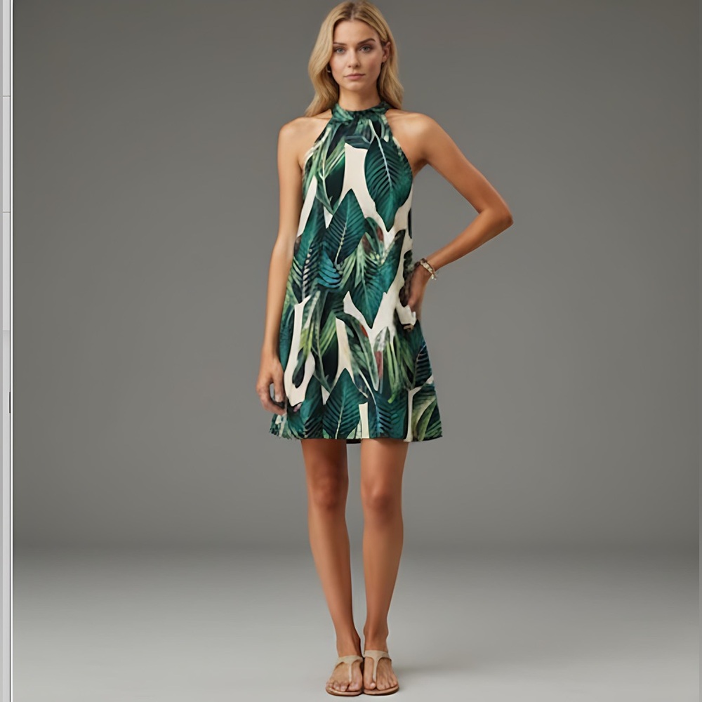 Tropical Print Tie Back Halter Dress - Picture 4 of 12